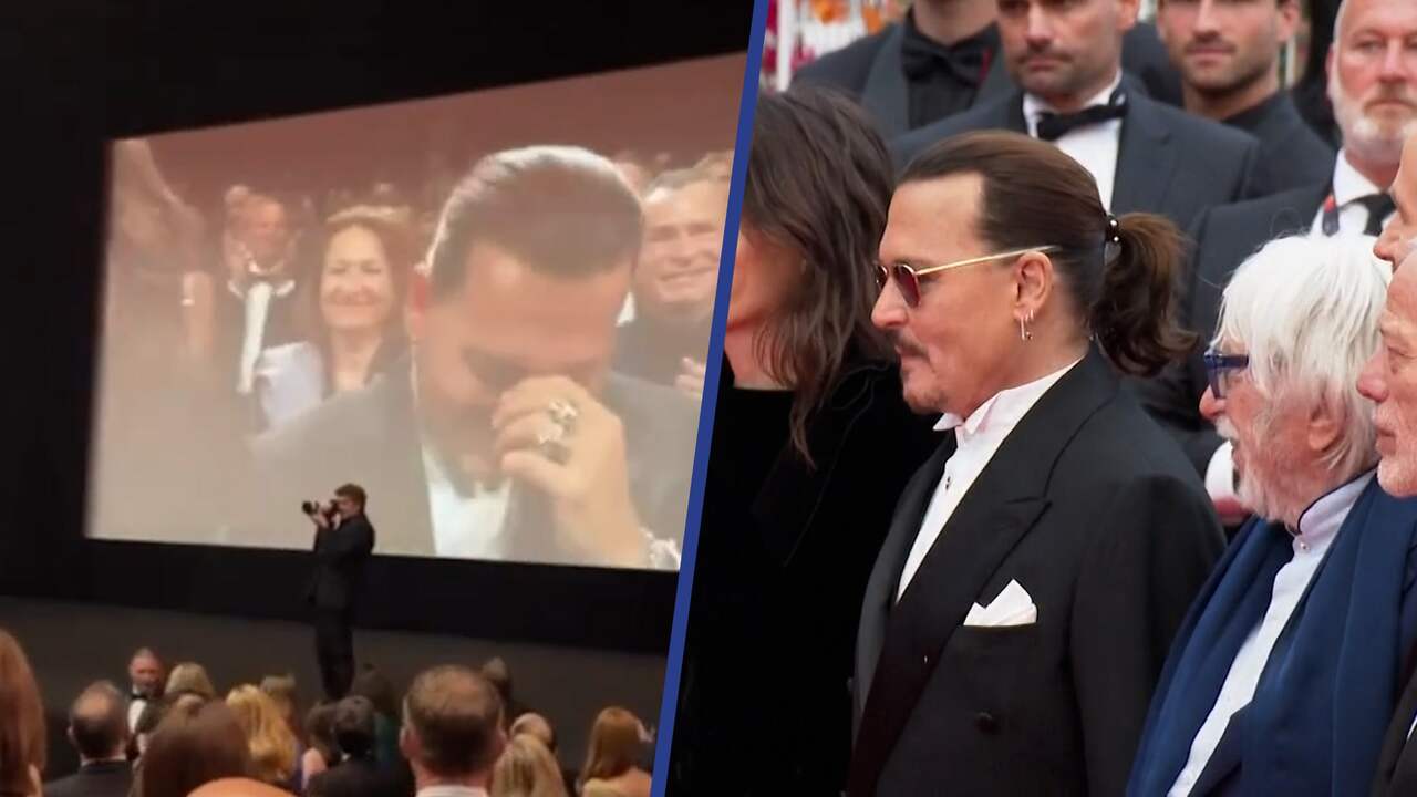 Beeld uit video: Johnny Depp geëmotioneerd bij terugkeer op witte doek in Cannes