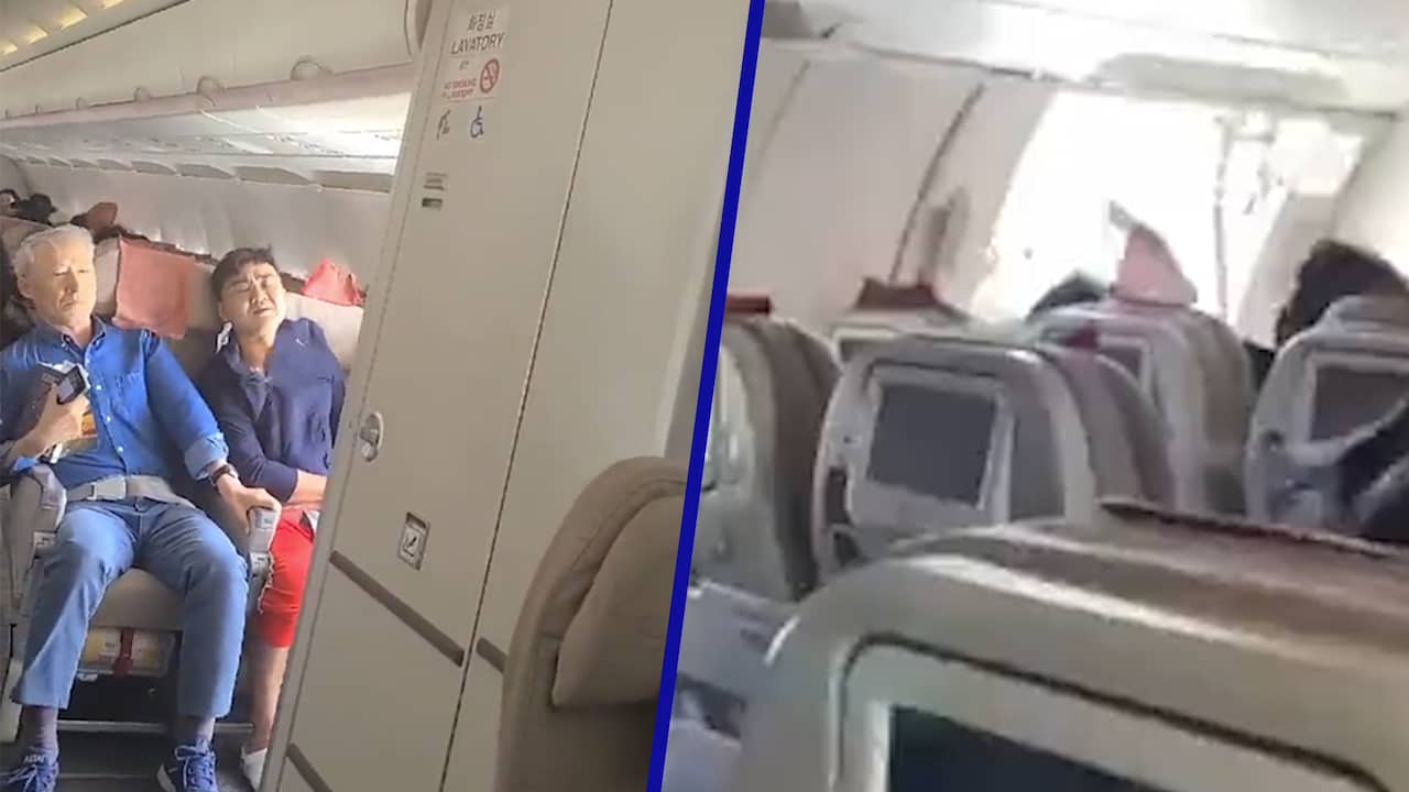 Beeld uit video: Passagiers filmen vliegtuig met open nooddeur in Zuid-Korea