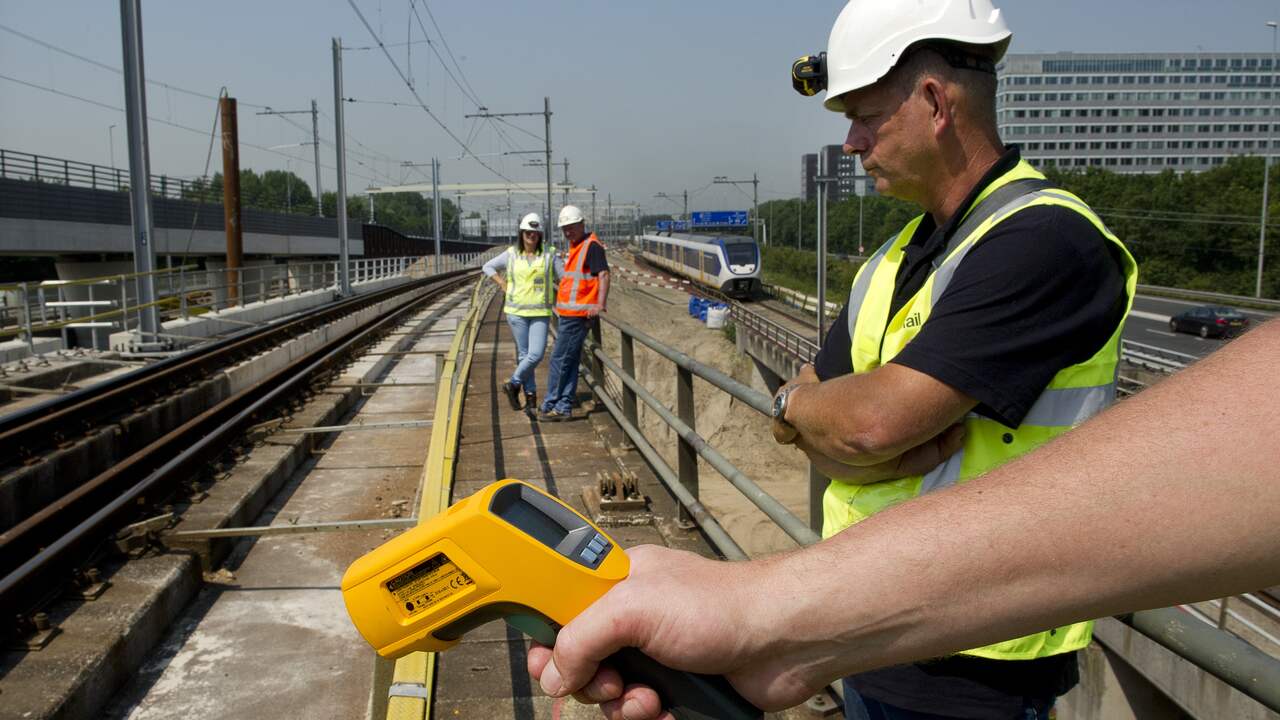 ProRail staff check the track during what's called a heat check.