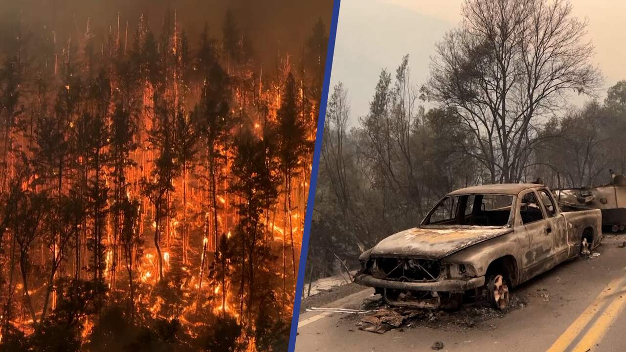 Beeld uit video: Journalist filmt schade door enorme natuurbrand in Californië