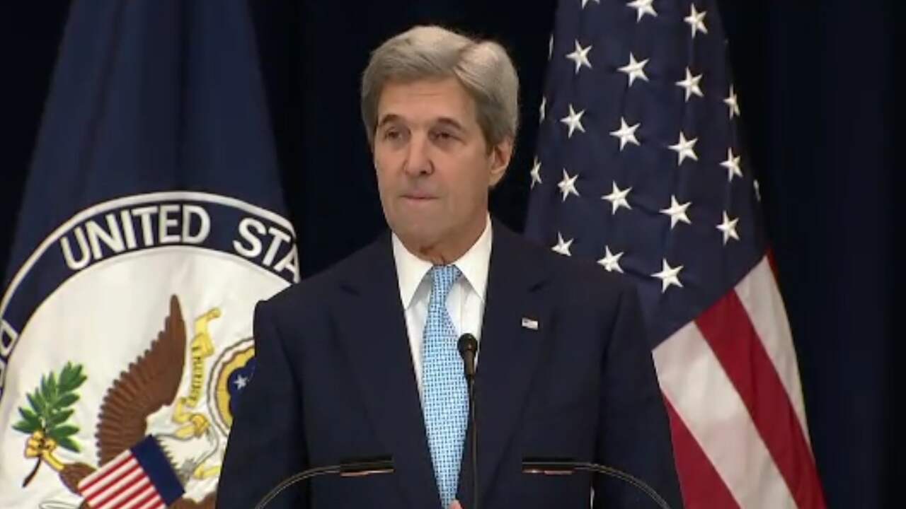 Beeld uit video: John Kerry ziet twee staten als oplossing conflict Israël en Palestina