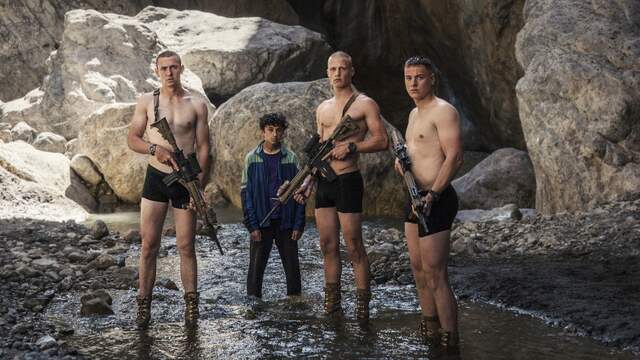 Hoofdrolspelers Spencer Bogaert, Omar Alwan, Joes Brauers en Tobias Kersloot.