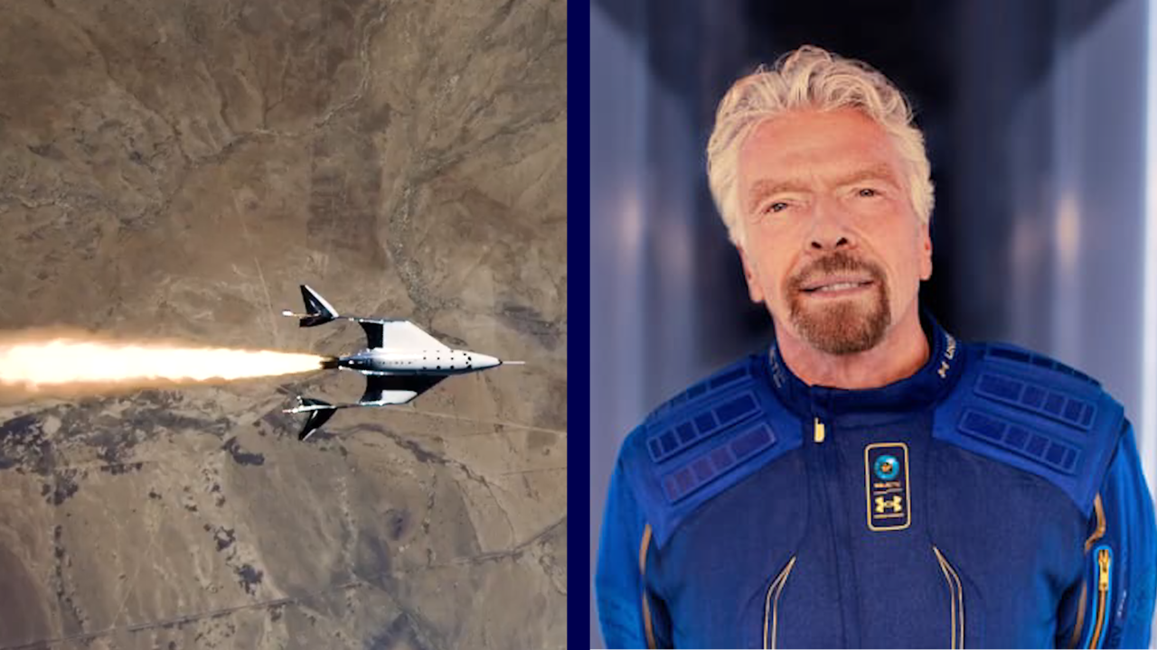 Beeld uit video: Zakenman Richard Branson gaat naar het randje van de ruimte: 'Niet ongevaarlijk'