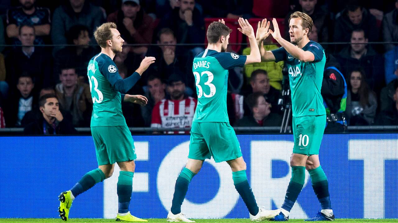 Kane kopt Spurs op voorsprong na voorzet Eriksen