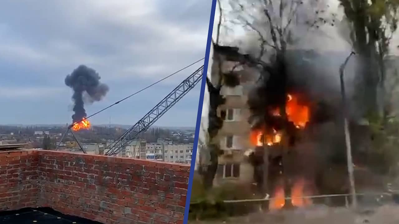 Beeld uit video: Raketten slaan in op wooncomplexen in Kyiv