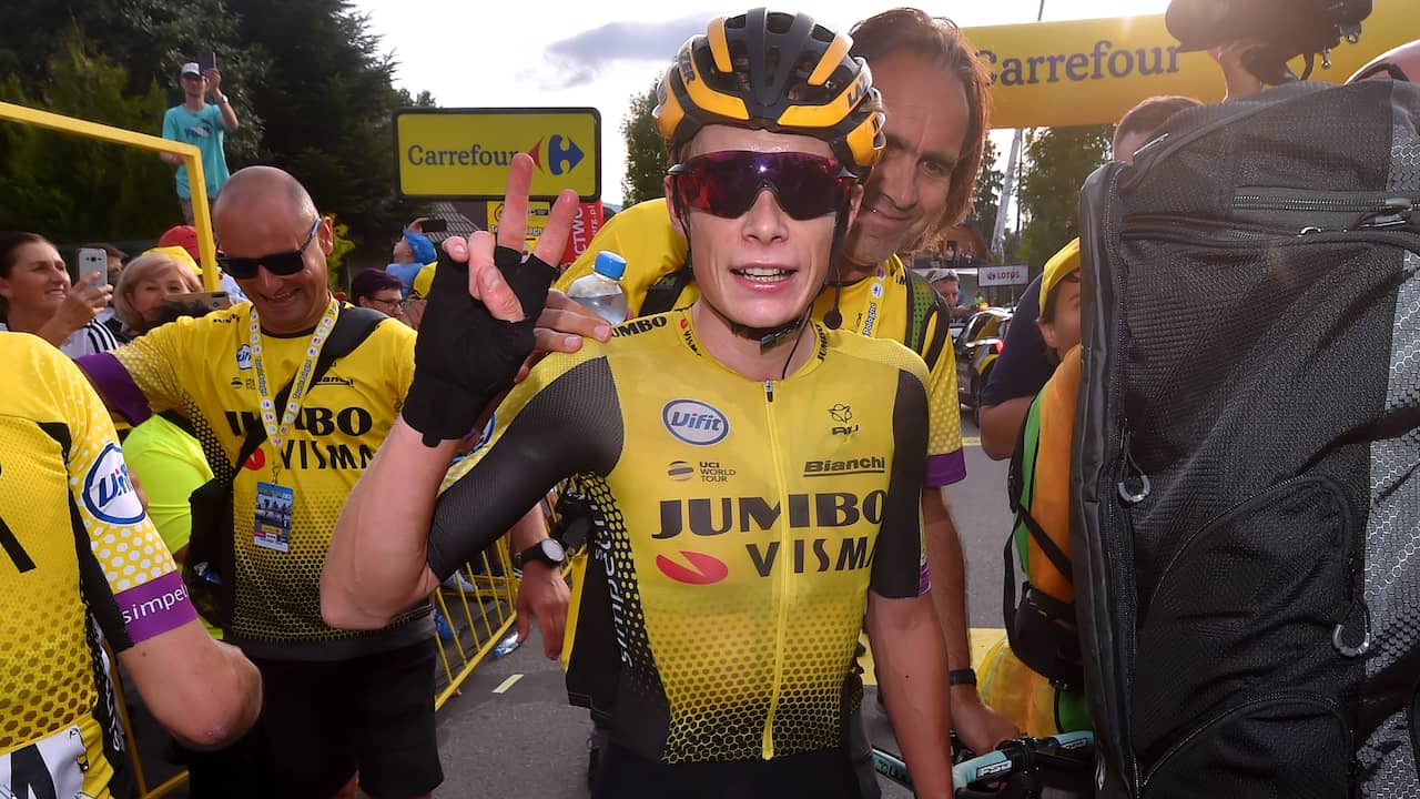 Jonas Vingaard dopo la vittoria di tappa al Giro di Polonia 2019.
