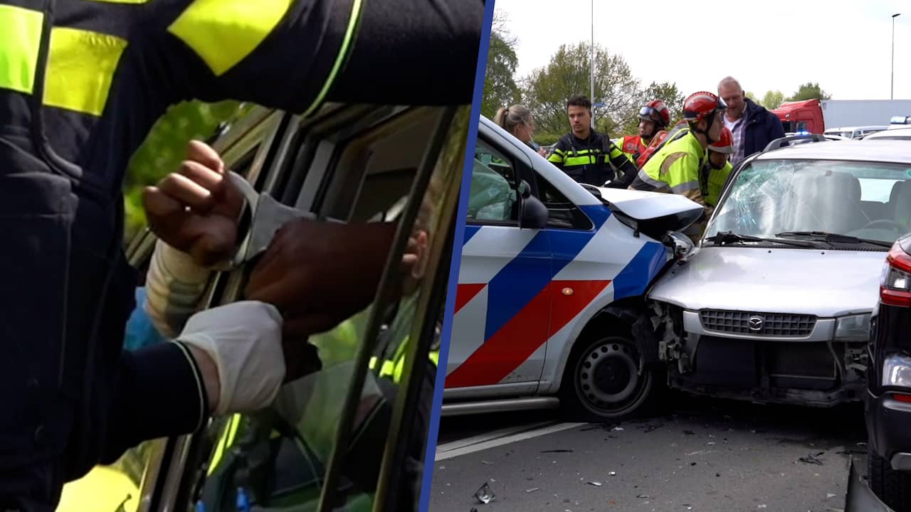 Beeld uit video: Verdachte zit geboeid aan auto na achtervolging in Nijmegen