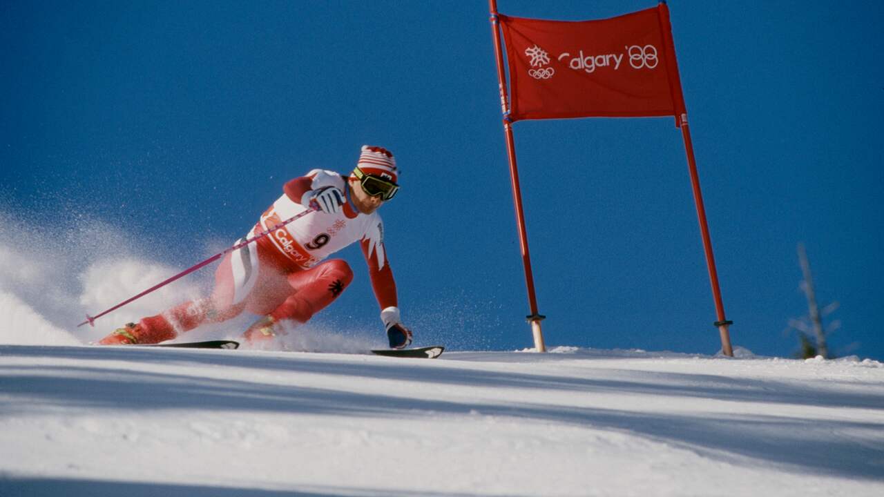 Hubert Strolz op weg naar zijn gouden medaille tijdens de Winterspelen van 1988 in Calgary.