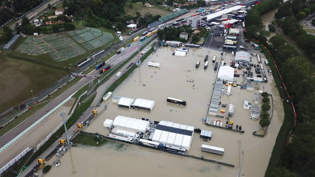 Beeld uit video: Dronebeelden tonen ondergelopen Formule 1-circuit in Italië