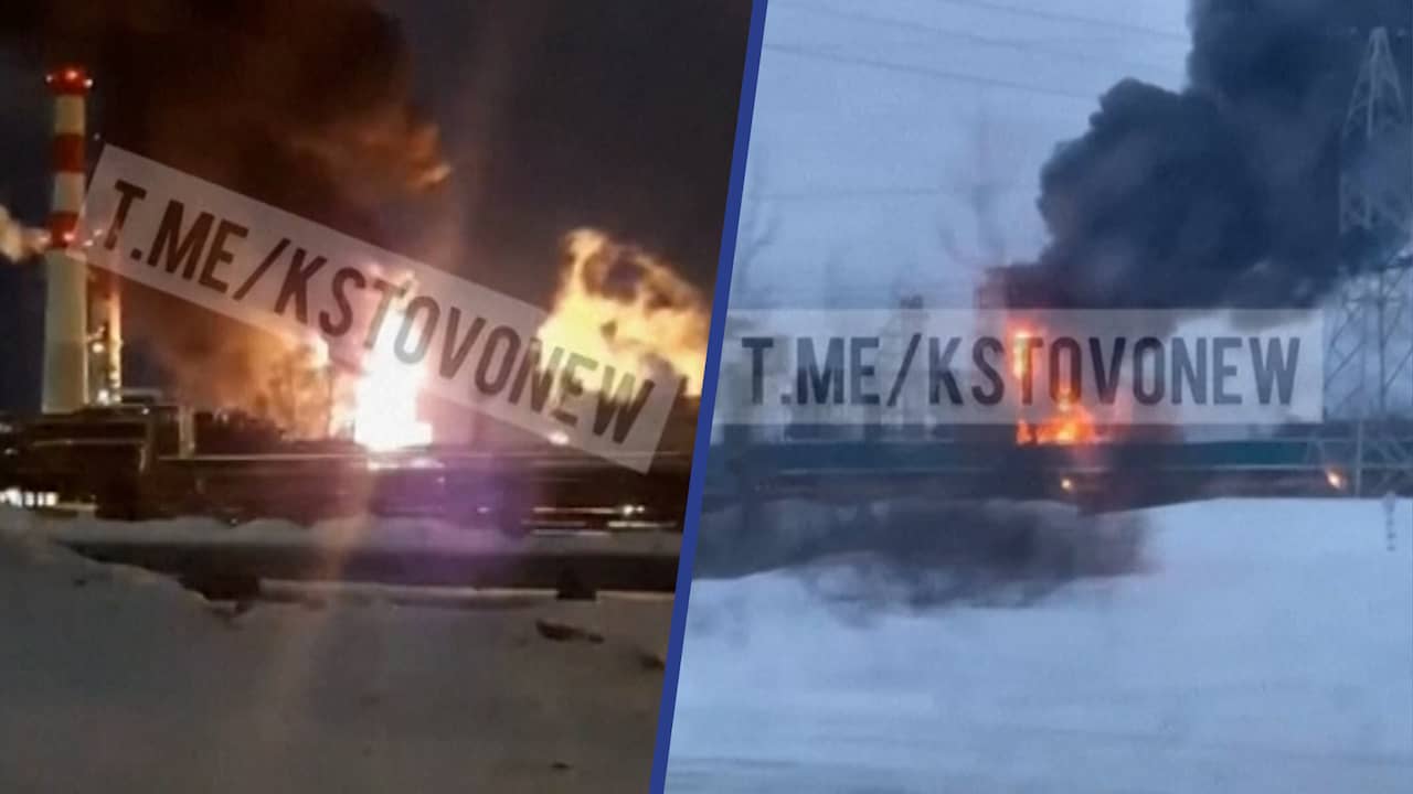 Beeld uit video: Oliedepot diep in Rusland in brand na droneaanval