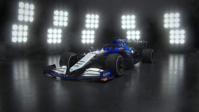 De nieuwe auto van Williams heeft zwarte, blauwe, witte en gele elementen.