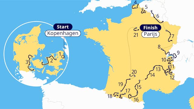 Het parcours van de Tour de France van 2022.