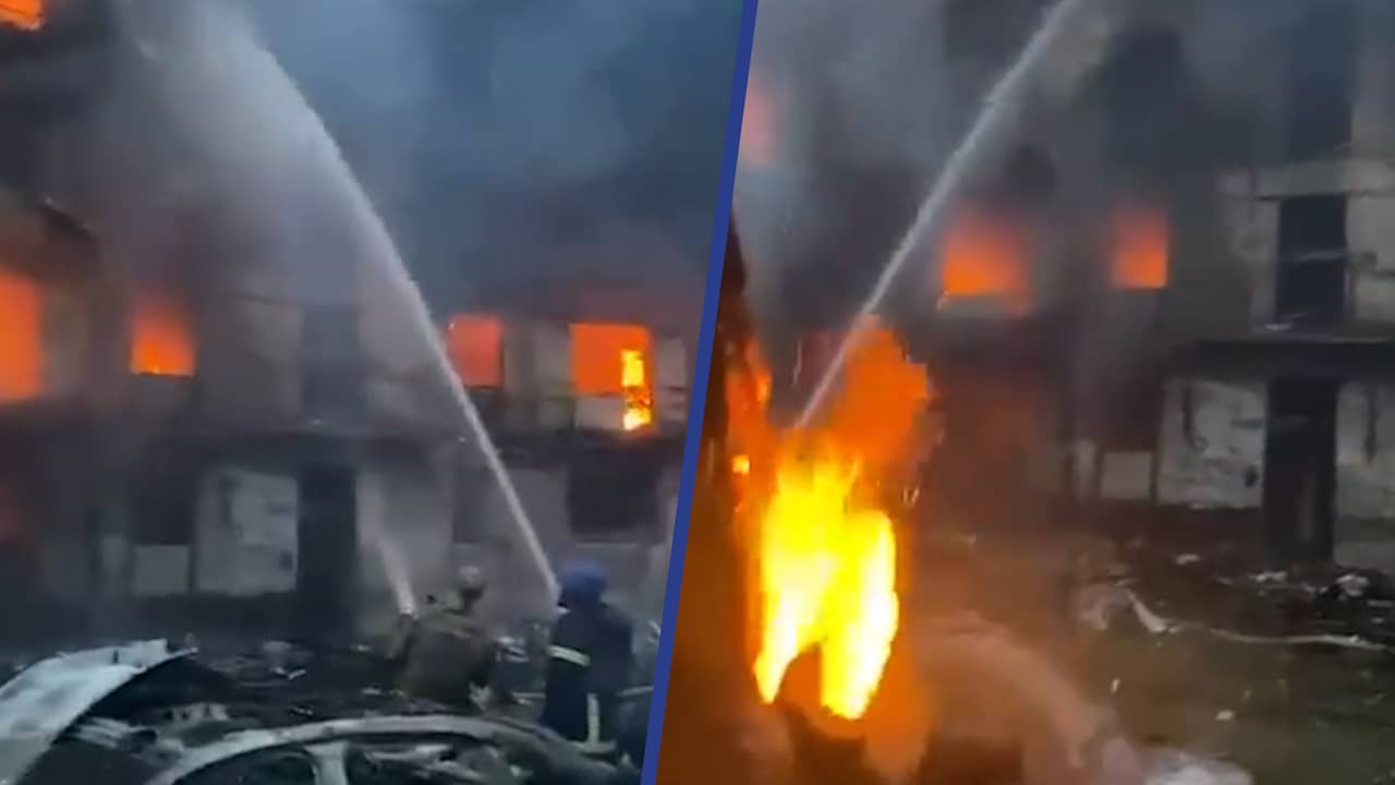 Beeld uit video: Brand woedt in Oekraïense flat na Russische luchtaanvallen