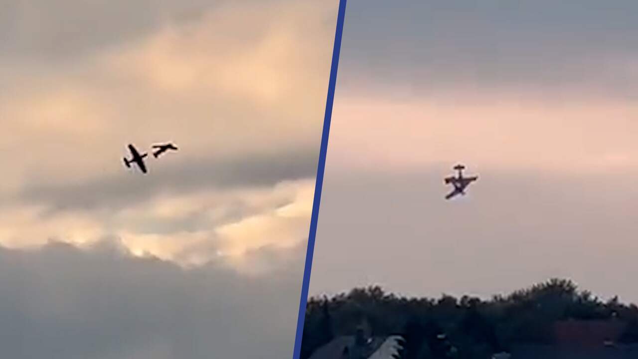 Beeld uit video: Stuntvliegtuigjes storten na botsing samen neer in Duitsland