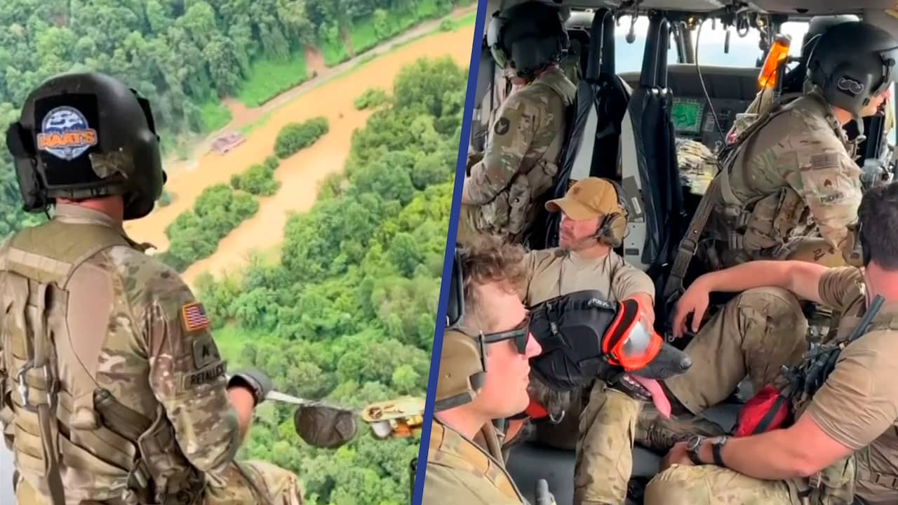Beeld uit video: Legerhelikopter zoekt overlevenden in overstroomd gebied Kentucky