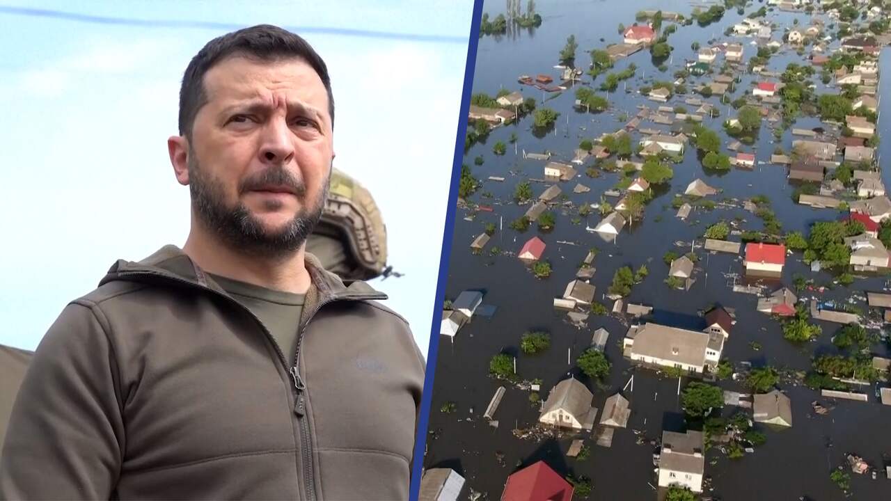 Beeld uit video: Zelensky bezoekt overstroomde regio Kherson na damdoorbraak