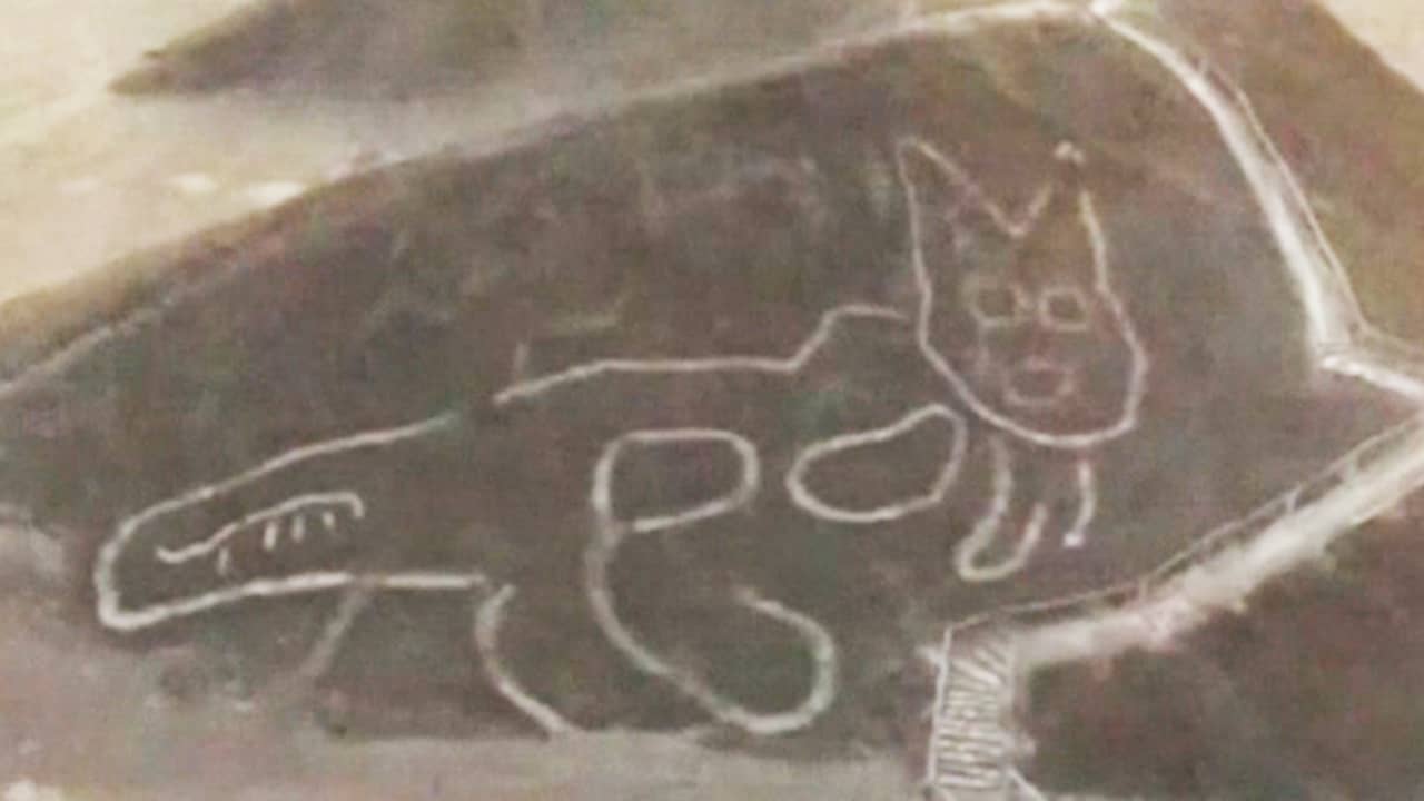 Beeld uit video: Archeologen vinden enorme kattentekening op berg in Peru