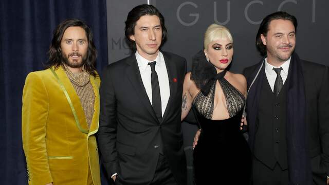 Jared Leto, Adam Driver, Lady Gaga en Jack Huston bij de première van House of Gucci.