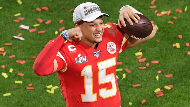 Patrick Mahomes won in 2020 de Super Bowl en werd verkozen tot MVP.