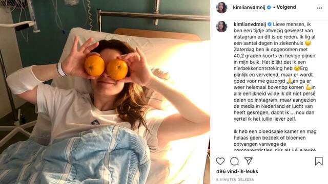 Kim-Lian van der Meij vertelt waarom ze in het ziekenhuis is opgenomen.