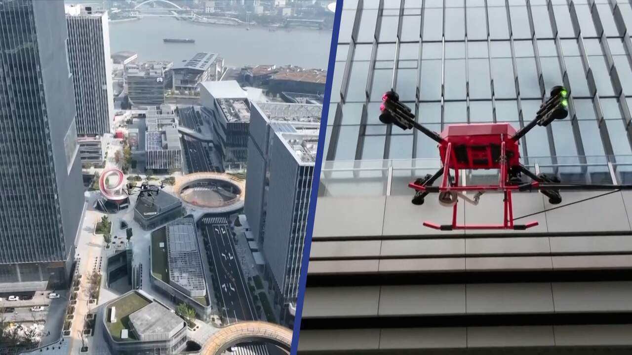 Beeld uit video: Brandweer test speciale drone voor flatbranden in Shanghai