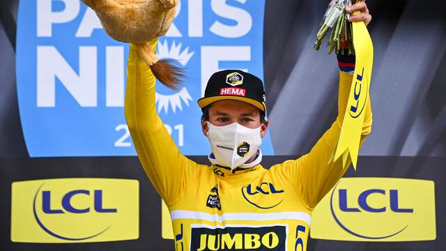 Klassementsleider Primoz Roglic verdedigt een voorsprong van 31 seconden op Maximilian Schachmann.