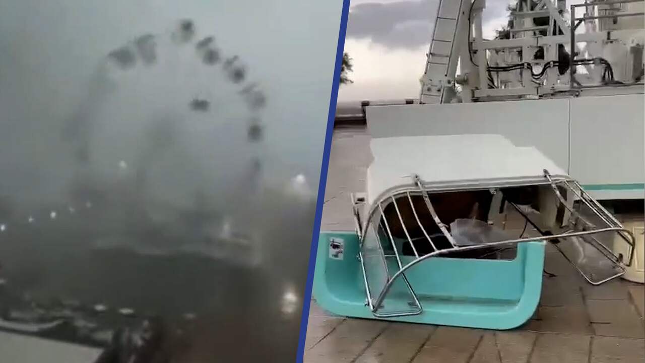 Beeld uit video: Reuzenrad komt 'tot leven' door zware storm in Italië