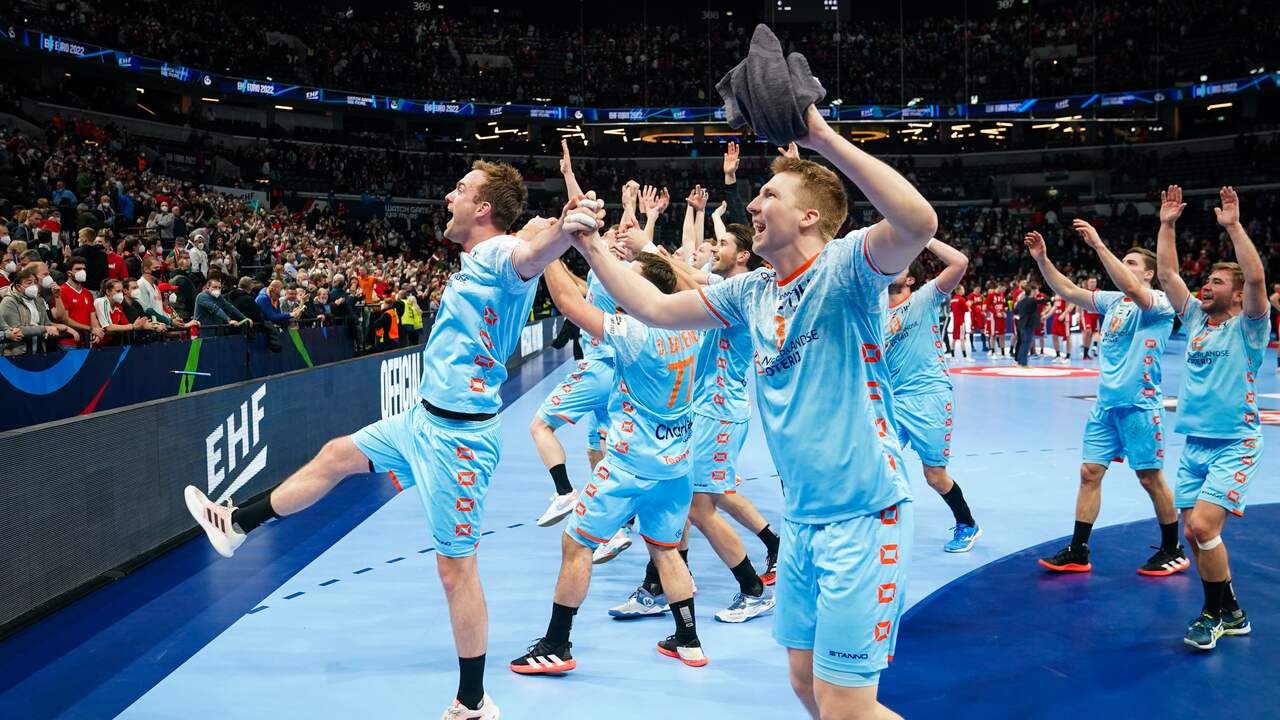 De Nederlanders vieren de verrassende overwinning.
