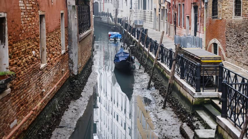 Kanalen in Venetië dreigen droog te vallen door gebrek aan neerslag