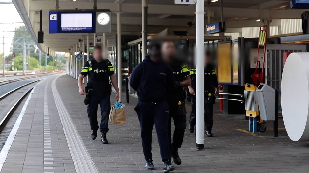 Beeld uit video: Arrestatieteam houdt persoon aan op station Leiden Centraal
