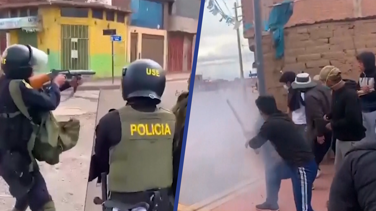 Beeld uit video: Demonstranten in Peru gooien vuurwerk naar politie