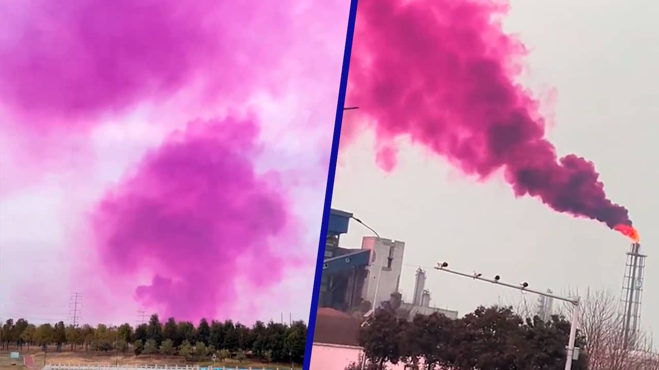 Beeld uit video: Inwoners filmen paarse rookwolk boven Chinese stad