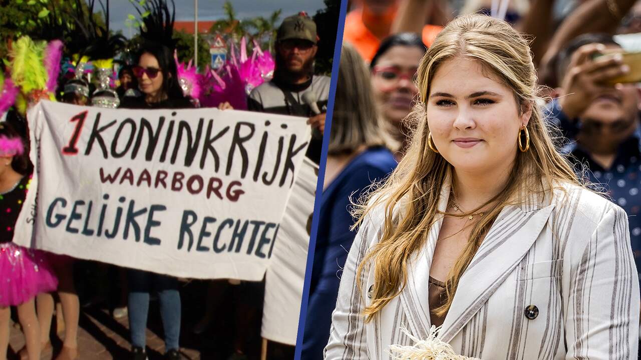 Beeld uit video: Eerste demonstranten langs koninklijke route op Aruba