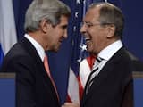 Kerry en Lavrov na de persconferentie zaterdag.