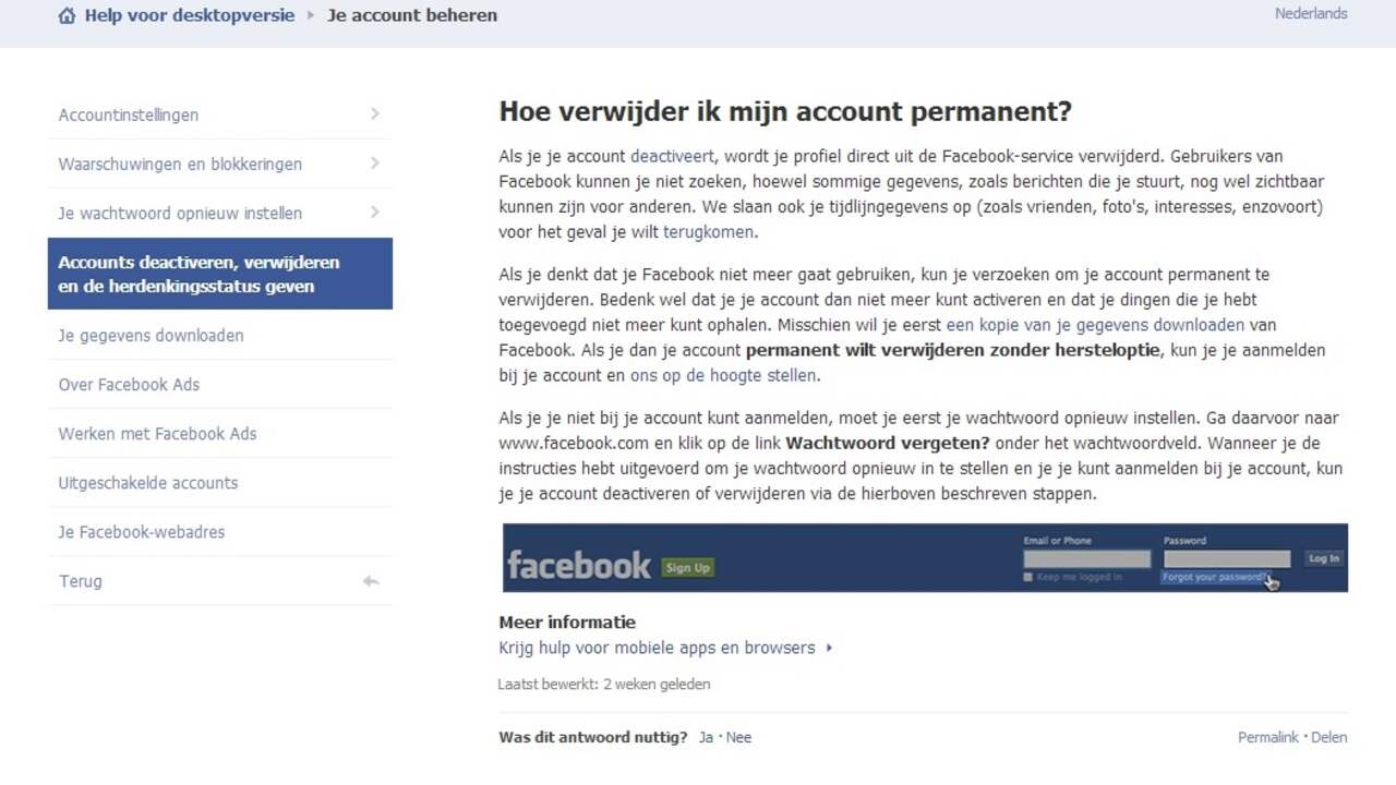 Facebook-account verwijderen