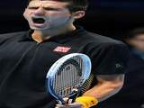 Novak Djokovic schreeuwt het uit na zijn zege op Andy Murray tijdens de World Tour Finals.
