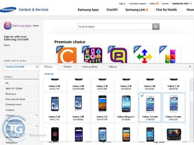 De S4 Mini op een website van Samsung