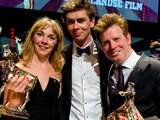 Iris Otten, Sander van Meurs, Pieter Kuijpers met het Gouden Kalf voor de Beste Film voor de film Aanmodderfakker.