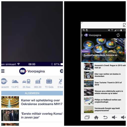 Links: iPhone 6 Plus | Rechts: Note 4
