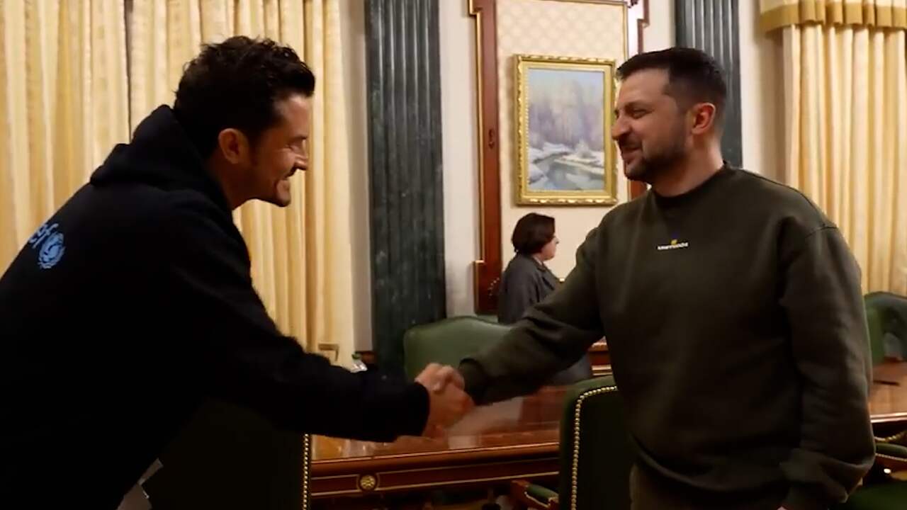 Beeld uit video: Orlando Bloom bezoekt Zelensky voor kinderprojecten in Oekraïne