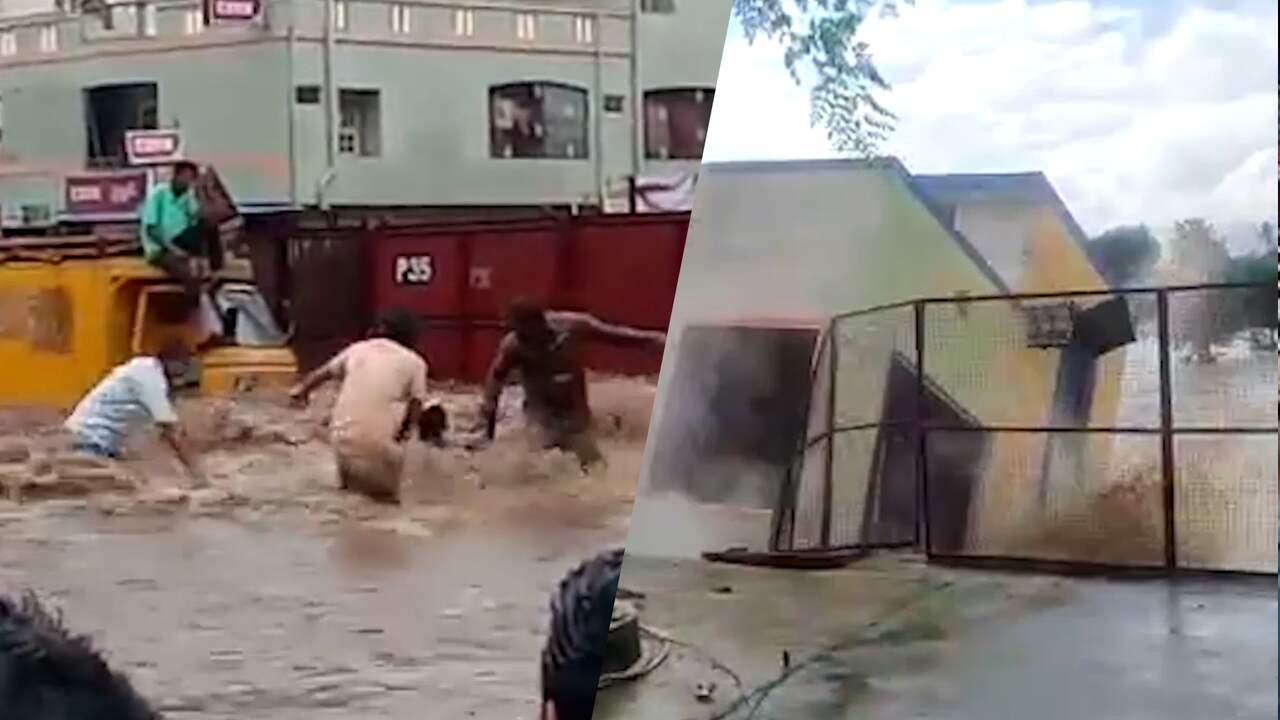 Beeld uit video: Overstroomde rivier slokt woning op in India