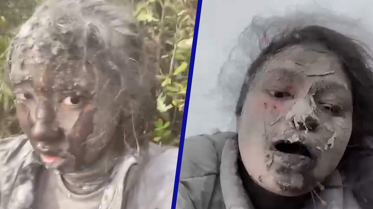 Beeld uit video: Bergbeklimmers bedekt met as na uitbarsting vulkaan Indonesië
