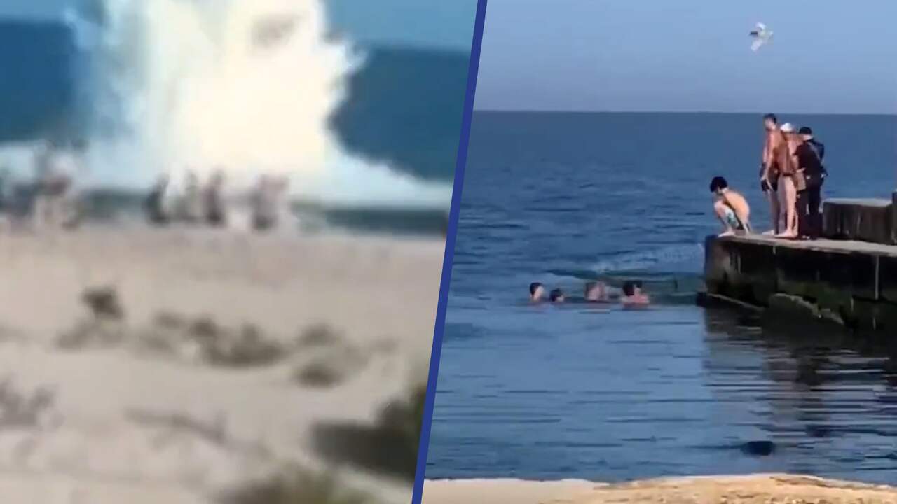 Beeld uit video: Zeemijn ontploft nabij strand in Oekraïne