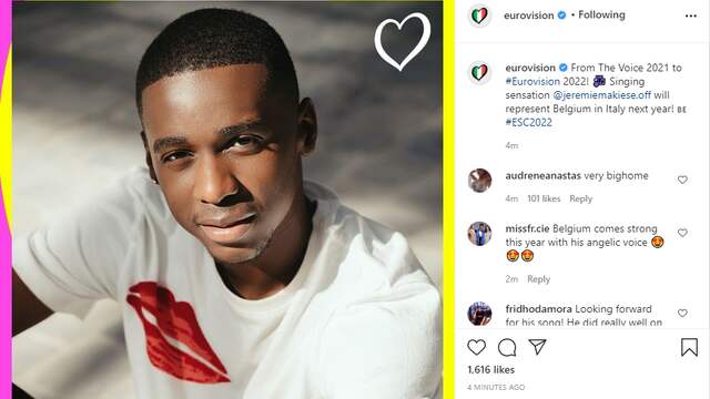Via het socialemediakanaal van het Songfestival wordt de deelnemer bekendgemaakt. (Foto: Instagram/Eurovision Song Contest)