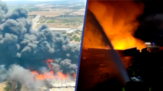 Italiaanse brandweer blust bosbrand en hevige brand in afvalfabriek