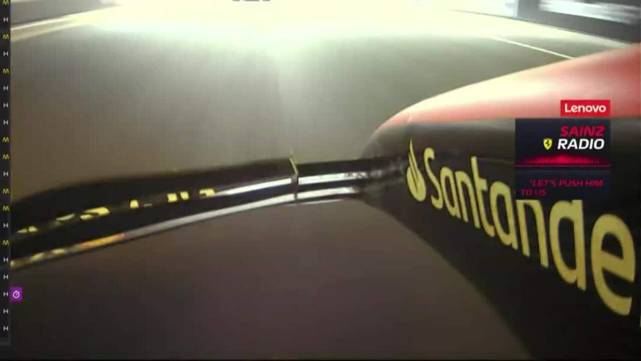 Beeld uit video: Sainz klapt achterop Ocon