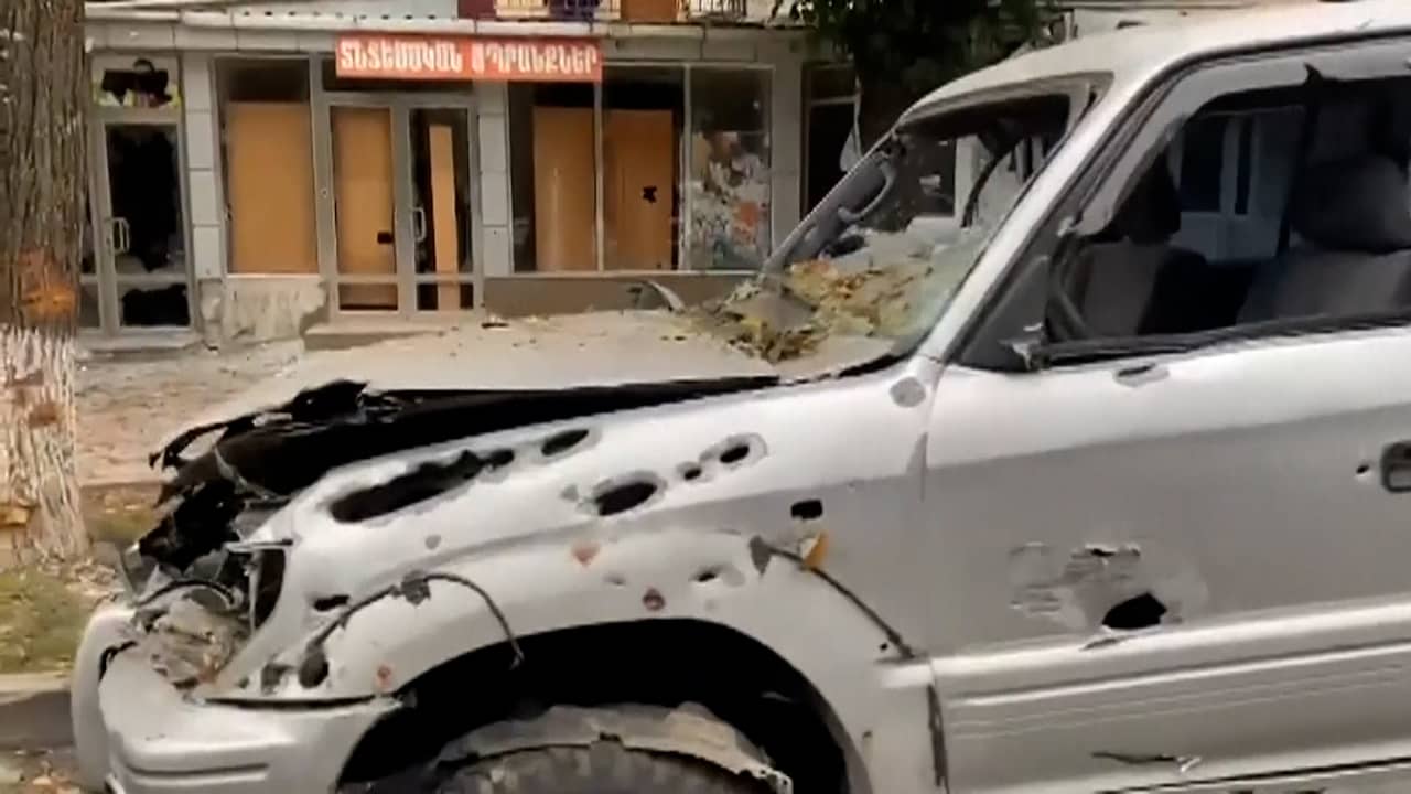 Image from video: Devastation in the capital Nagorno-Karabakh after Azerbaijan attacks