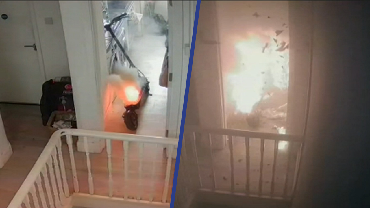 Beeld uit video: Elektrische step ontploft en zet Londense woning in brand