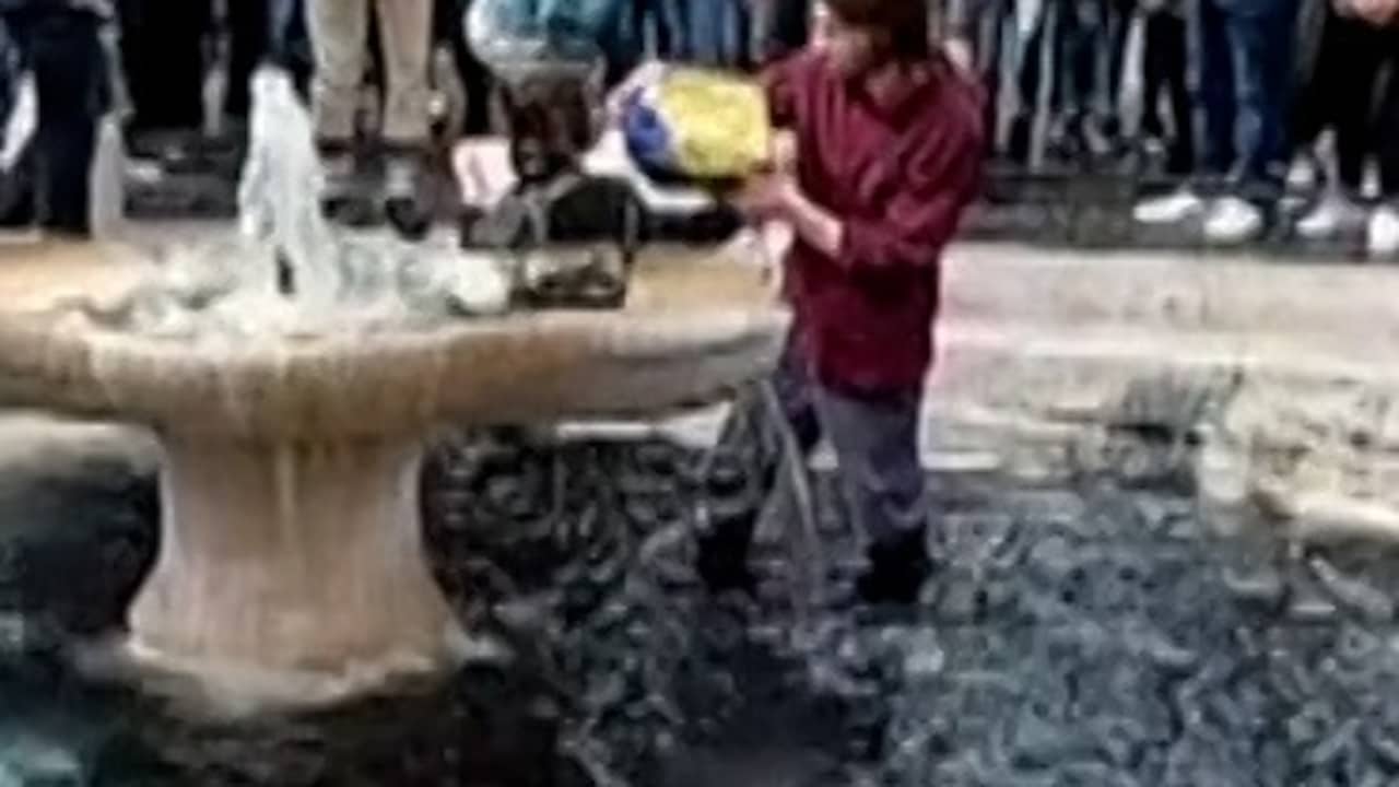 Beeld uit video: Klimaatactivisten gieten zwarte vloeistof in bekende Romeinse fontein