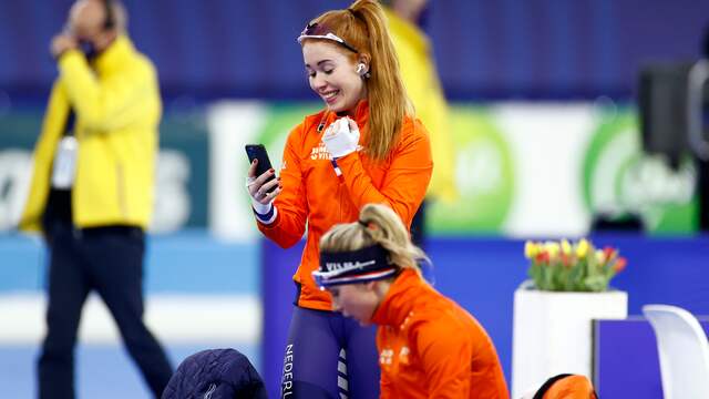 Antoinette de Jong facetimet haar ouders direct na de wedstrijd.